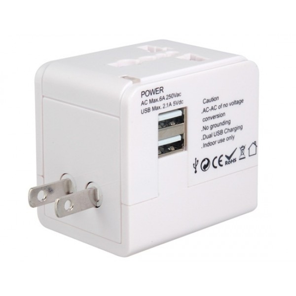 Dual USB Universal World Travel Power Adapter (White)