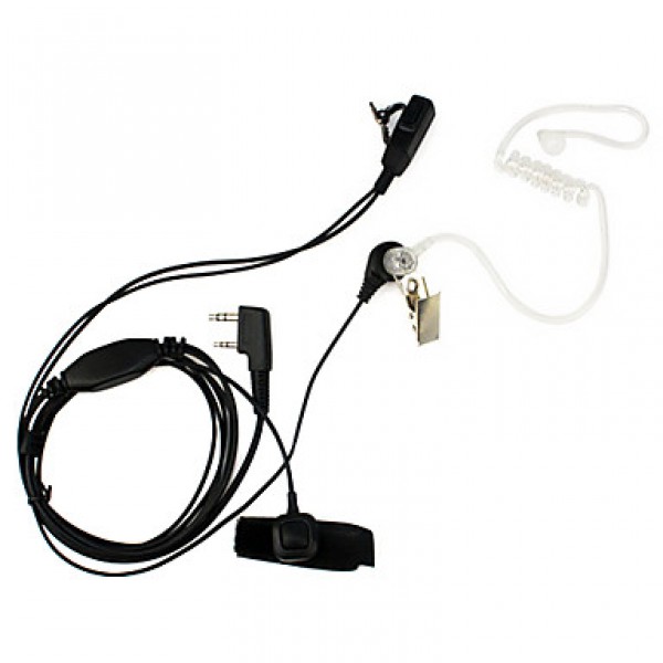 2 Pin Dual Ptt Covert Acoustic Tube Earpiece Mic For Radio Tyt Uv5R 888S Black